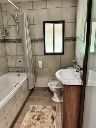 a bathroom with a sink and a tub and a toilet at EastClaire Guesthouse in Krugersdorp
