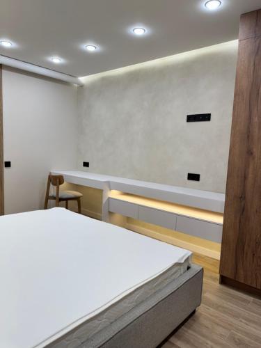 アスタナにあるHostel Shatyrのベッドと机のある寝室