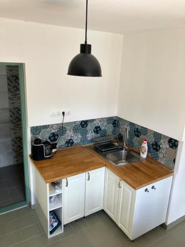 Julesence apartman Lesencetomajにあるキッチンまたは簡易キッチン