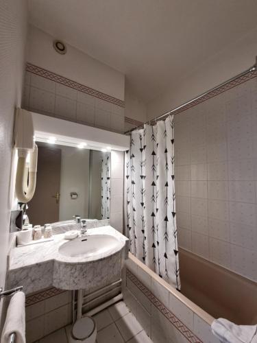 a bathroom with a sink and a shower at Hôtel France Eiffel in Paris