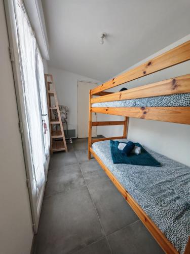 une chambre avec deux lits superposés dans une pièce dans l'établissement Le cocon du Zoo de Beauval, à Mareuil-sur-Cher