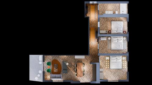 a rendering of a floor plan of a house at Alpine Apartements Maximilian in Berchtesgaden
