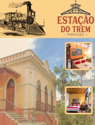 a collage of pictures of a house and a train at Pousada Estação do Trem in São João del Rei