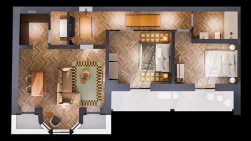 a floor plan of a house with at Alpine Apartements Maximilian in Berchtesgaden
