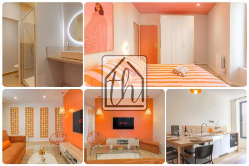 un collage de différentes images d'une pièce dans l'établissement Lintemporel - travelhome, à Villefranche-sur-Saône