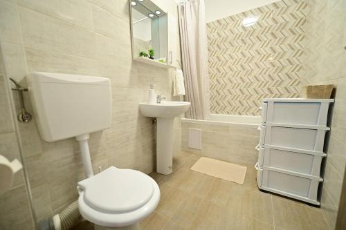 a bathroom with a toilet and a sink at Alina Sweet Home in Sibiu