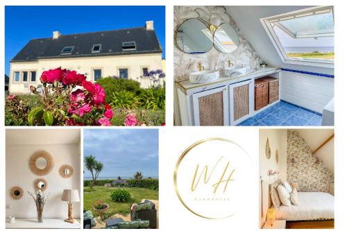 un collage de photos d'une maison et d'une maison dans l'établissement Villa du Menhir, vue panoramique sur la mer - WarmHouse, à Plozévet
