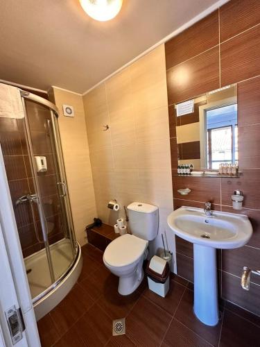 a bathroom with a toilet and a sink at Predela 2 Aparthotel in Bansko