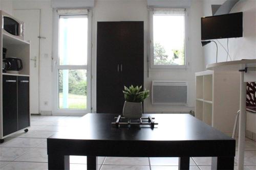- un salon avec une table et une plante dans l'établissement Appt Studio LA ROCHELLE - LR100-330, à La Rochelle