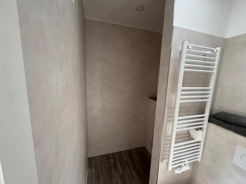 a bathroom with a white ladder in a room at Pension Hertel in Dresden