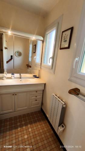 une salle de bain avec un lavabo, un miroir et une fenêtre dans l'établissement Maison Martha, à Bangor