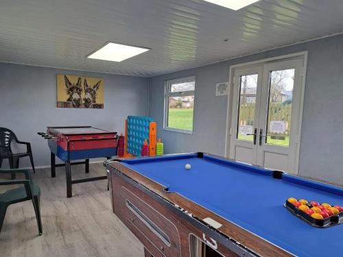 a billiard room with a pool table and a table at Teifi Cottage in Cardigan