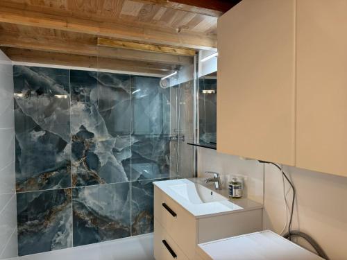 une salle de bain avec un lavabo et une douche dans l'établissement Marche aux Fleurs - Premiere conciergerie, à Montpellier