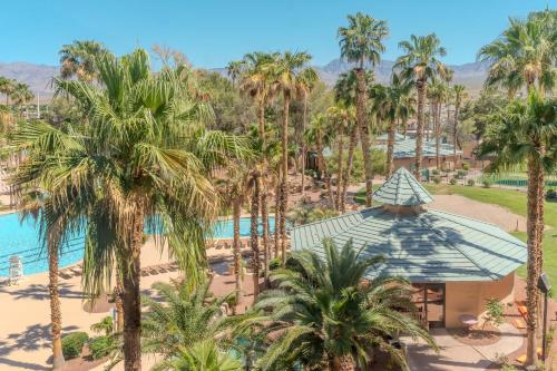 an aerial view of the resort with palm trees and a pool at CasaBlanca Resort, Casino, Golf & Spa in Mesquite