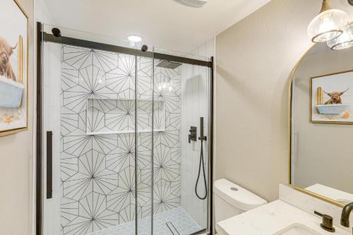 a shower with a glass door in a bathroom at Less Than 1 Mi to Olde Town Arvada Home with Patio! in Arvada
