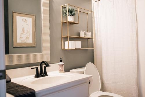 a bathroom with a sink and a toilet and a shower at Moody Blues Studio Perfect For Work Or Romance in Memphis