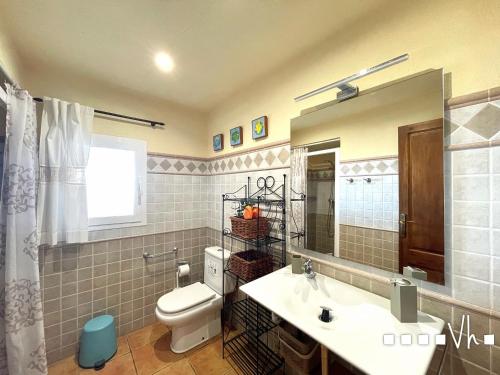 a bathroom with a sink and a toilet and a mirror at VH CostaBlanca - EVA in Benissa