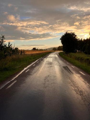 an empty road in the middle of a field at Hus i Heda in Ödeshög