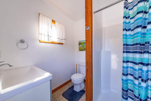 a bathroom with a toilet and a sink at Duck R Way in Duck