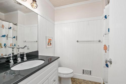 une salle de bain blanche avec un lavabo et des toilettes dans l'établissement Main Stay Cottage, à Saugatuck