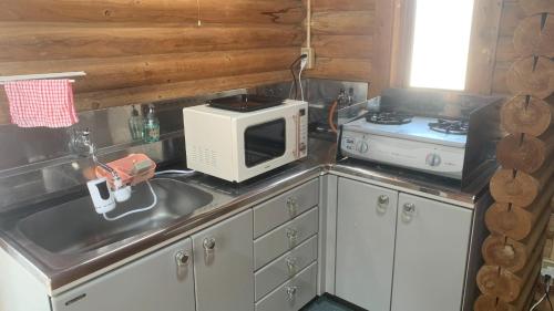 安来市にあるUenodai Midorinomura - Vacation STAY 27894vのシンクと電子レンジ付きのキッチン