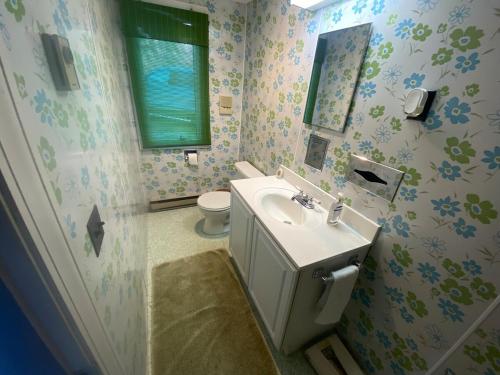 a bathroom with a sink and a toilet at Everett Cottage at Indian Point in Bar Harbor in Bar Harbor
