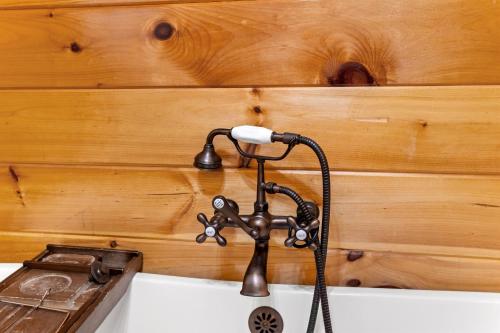 a kitchen sink with a hose attached to a wooden wall at Sky Pointe in Rogers