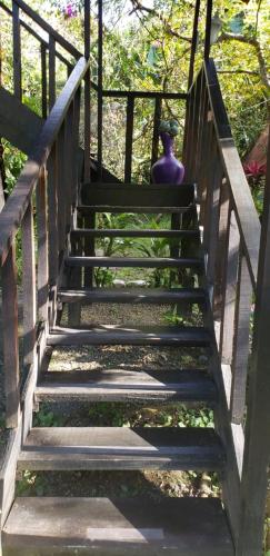 a set of stairs with a vase sitting on top at Papaya Wildlife Lodge in Cahuita