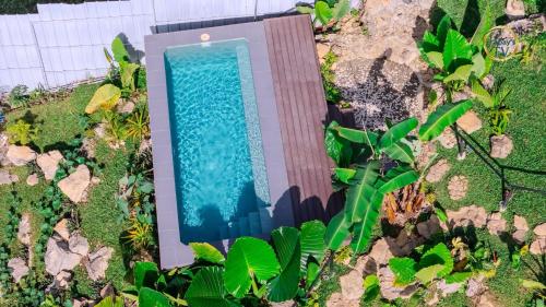 an overhead view of a swimming pool in a garden at Hideout sa Babag in Cebu City