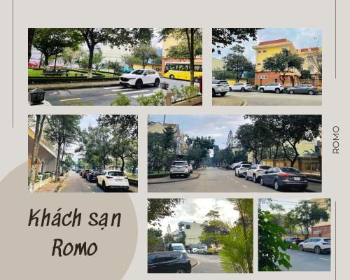 a collage of photos of cars parked on a street at KHÁCH SẠN ROMO in Quang Ngai