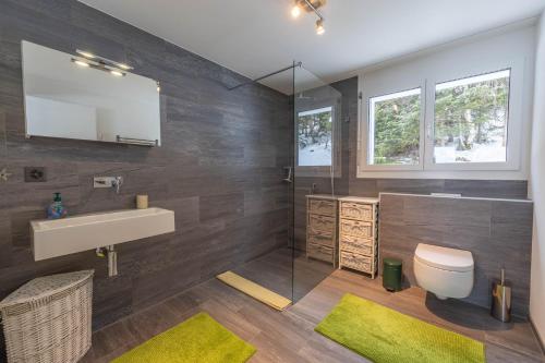 un bagno con lavandino e WC di Tga Pilu a cozy and modern chalet on Savognin Ski Slopes with wonderful mountains view a Malmigiuer