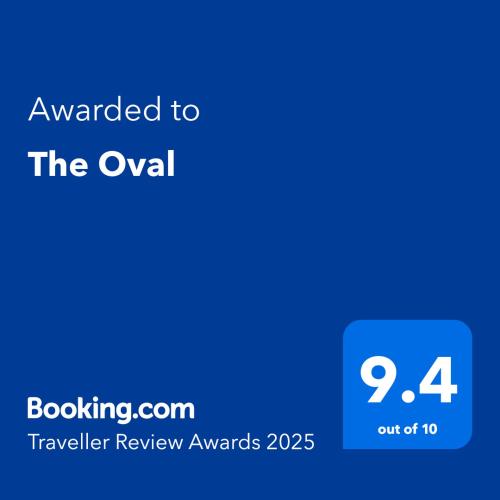 a blue text box with the words awarded to the owl at The Oval in Dunster