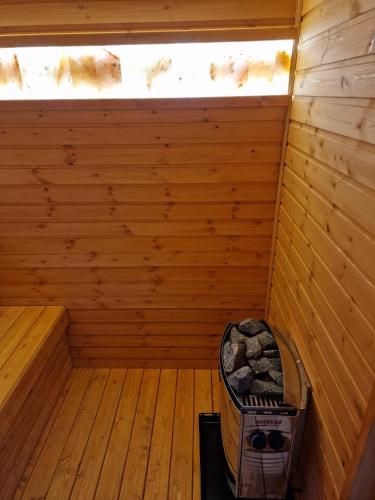 an inside view of a sauna with a window at ȘURA LU' PĂTRU in Vulcan