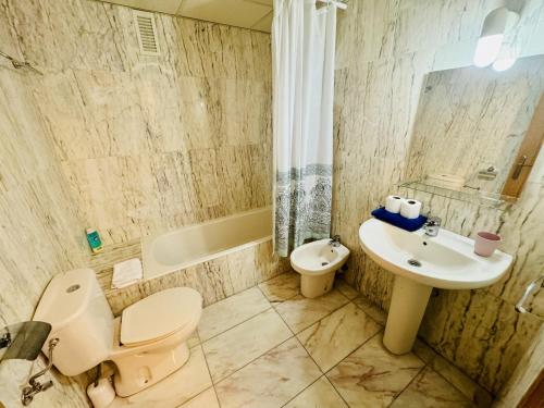 une salle de bains avec toilettes et lavabo dans l'établissement El mirador de César Augusto, à Saragosse