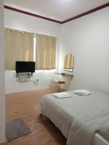a white room with a bed and a television at Talisay Inn in Anda