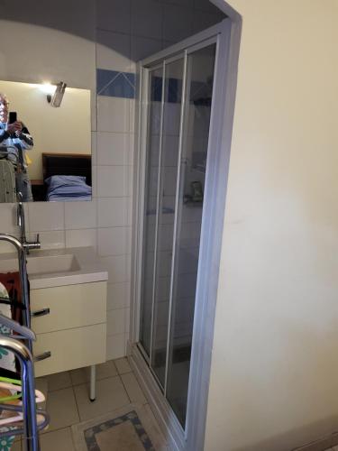 une salle de bain avec douche et lavabo dans l'établissement Villa proche massif des maures, à Vidauban