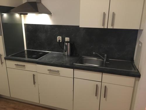 a kitchen with a sink and a counter top at Nice 3 Bedroom Serviced apartment in Oosterbeek