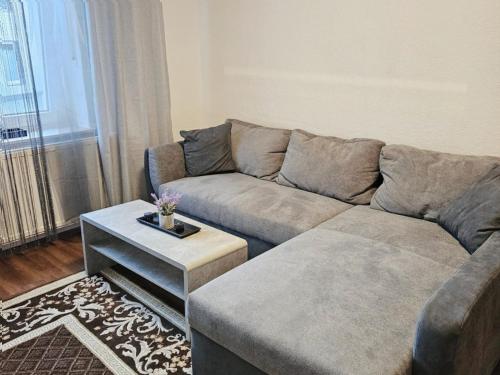 a living room with a couch and a coffee table at Komfortable 3-Zimmer-Wohnung in Neubeckum in Beckum