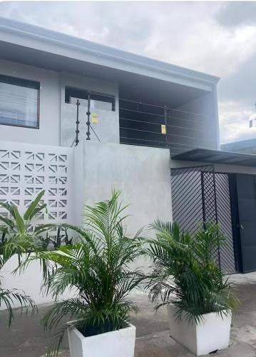 a house with two potted plants in front of it at Bajamar, Puntarenas in Puntarenas