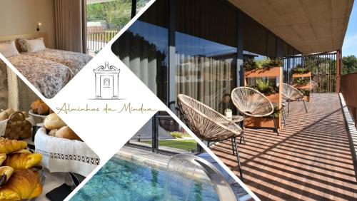 a collage of photos of a house with a swimming pool at Alminhas da Mindua in Vitorino dos Piães