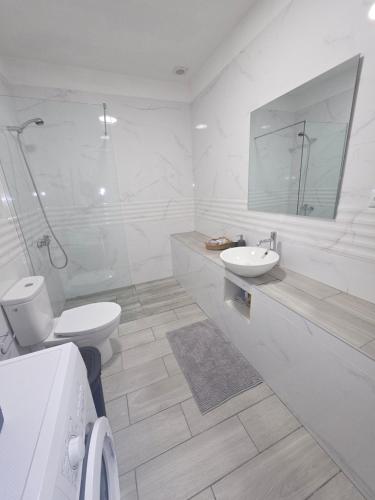 Un baño blanco con inodoro y lavabo. en 3 Apartamentos Omanai Tenerife sur, en Las Galletas