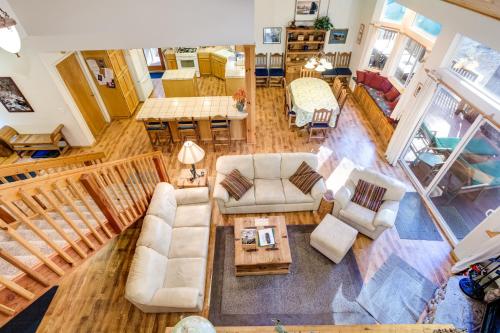 an overhead view of a living room with white furniture at Miller's Landing in Wawona