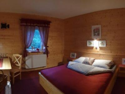 une chambre avec un lit et une fenêtre dans l'établissement Penzion u Dvou studní, à Šumperk