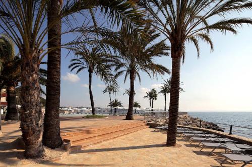 a row of palm trees next to the beach at Palace Bonanza Playa Resort & SPA by Olivia Hotels Collection in Illetas