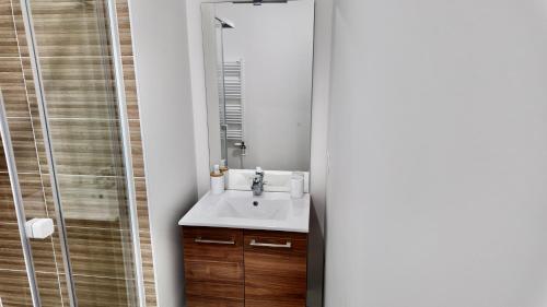 ランジスにあるTrès bel appartement ambiance cosyの洗面台とシャワー付きのバスルーム