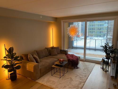 Ruang duduk di Modern, big and central apartment in Trondheim