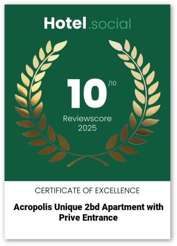 a certificate of excellence with a laurel wreath at Acropolis 2BD Private Entrance Apt in Athens