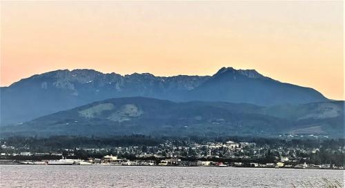 a view of a city with mountains in the background at PA Horizon Hillside in Port Angeles