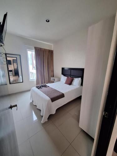 a bedroom with a large bed and a window at Hotel Gya Boutique in Aguascalientes
