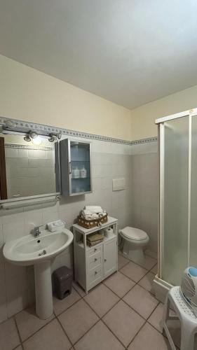 a bathroom with a sink and a toilet and a shower at La Dimora Di Ale in Monterosi